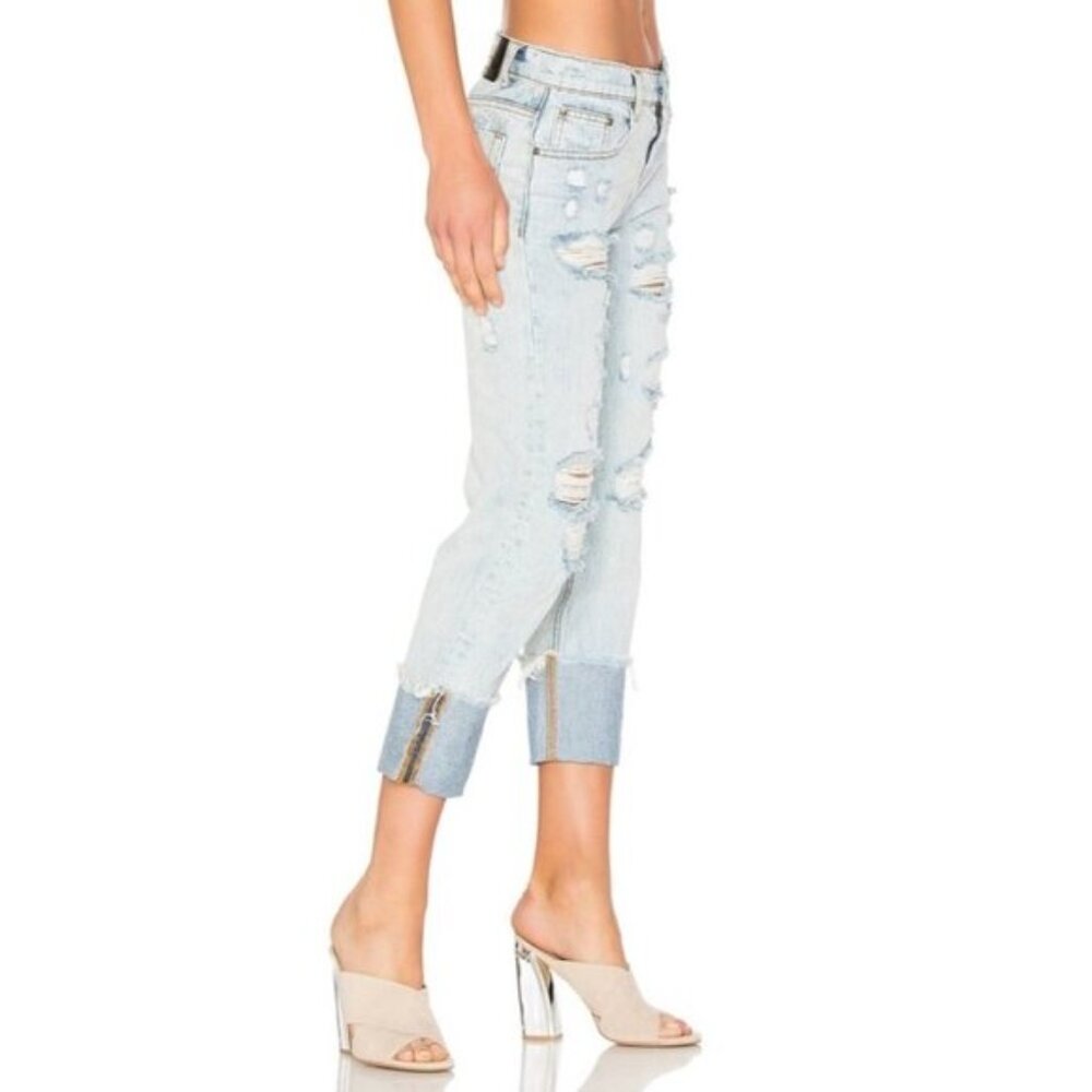 Free People OTS Women's Jeans Straight leg Frayed Light Wash Boho Punk Grunge